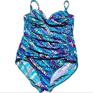Croft & Barrow Multicolor Ruched Front One Piece Swimsuit Size 18